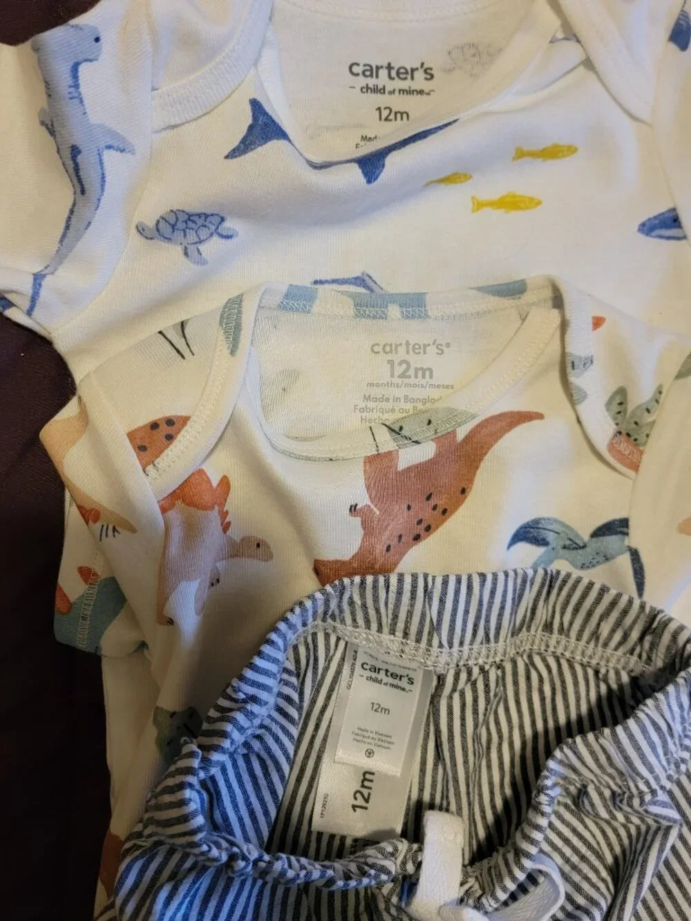 Baby Boy 12M Summer Outfit Lot | Carter’s Bodysuits + Striped Shorts